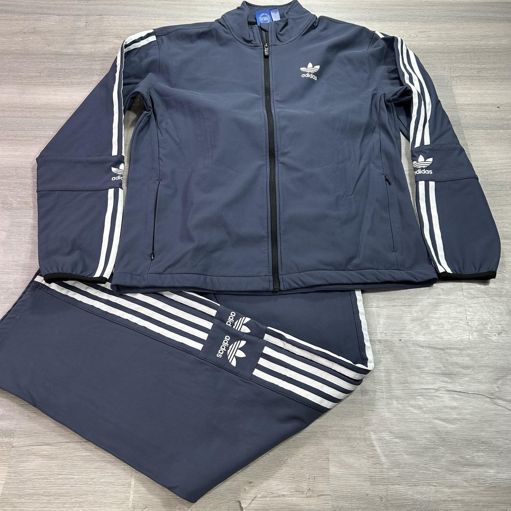 Adidas Track Jacket Pants Set Womens 2XL Blue White Woven Fleece Lined Athletic